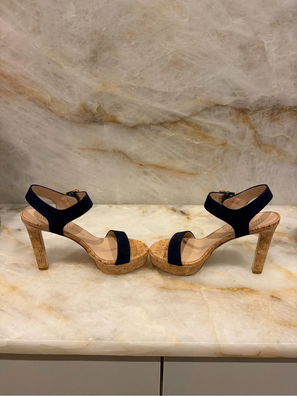 Stuart Weitzman Suede Cork Sandals